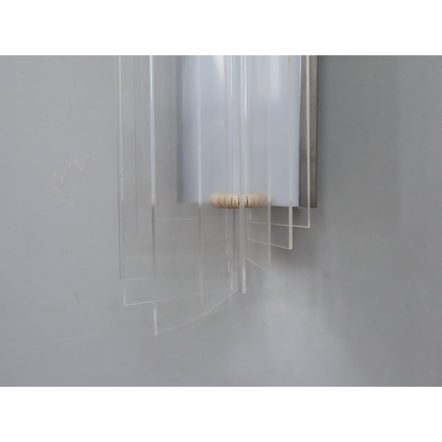 Silver Italian Chrome and Acrylic Wall Sconces, 1970s, Set of 3 For Sale - Image 8 of 12