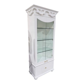 Elegant White Glazed Curio Display Cabinet For Sale