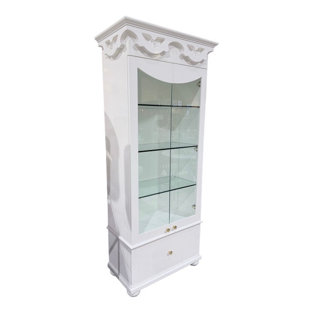 Elegant White Glazed Curio Display Cabinet For Sale