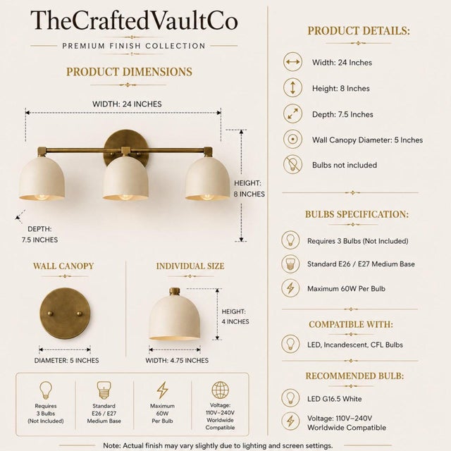 Metal Handcrafted Solid Brass 3-Light Wall Sconce, Antique Brass Vanity Light With White Shades For Sale - Image 7 of 8