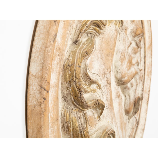 Brown Italian 1930s Painted and Gilt Terracotta Medallion Depicting a Horse's Head For Sale - Image 8 of 9