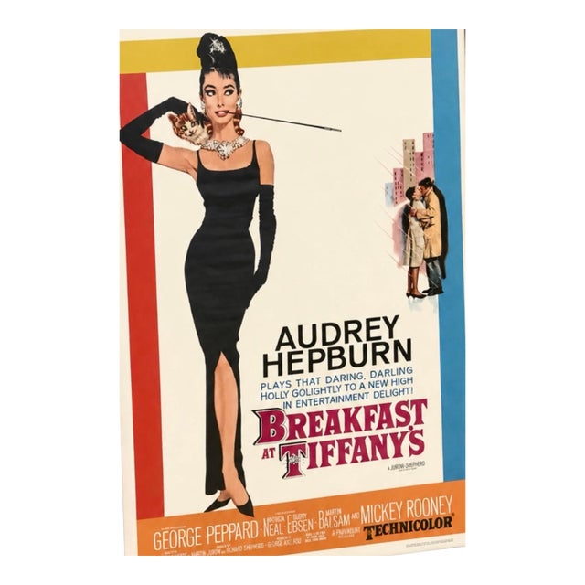 Mid 20th Century Breakfast at Tiffany’s Audrey Hepburn National Screen Service One Sheet Movie Poster 40” X 27” For Sale
