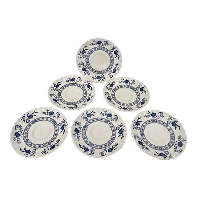 J & G Meakin England Classic Blue Nordic Saucer Set of 6 For Sale