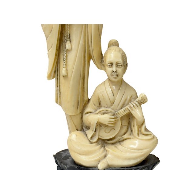 Vintage Asian Cow Bone Carved Lady W Gentleman Music Playing Figure Art For Sale - Image 11 of 11