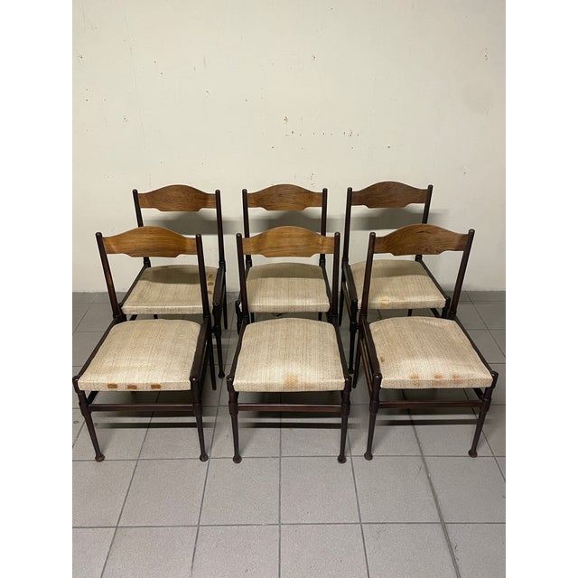 Italian Wooden and Fabric Chairs, 1960s, Set of 6 For Sale - Image 13 of 16