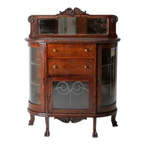 Antique Curved Glass Sideboard Cabinet