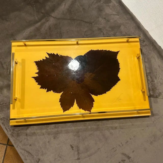 1960s Mid-Century Modern Lacquered Wood and Brass Italian Serving Tray For Sale - Image 13 of 13