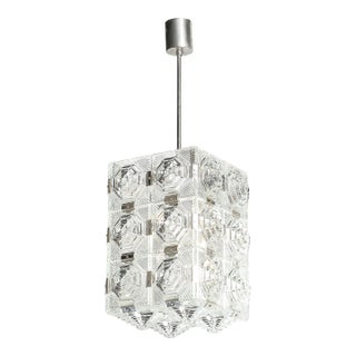 Mid-Century Glass & Chrome Fitted Rectangular Pendant Chandelier by Kinkeldey For Sale