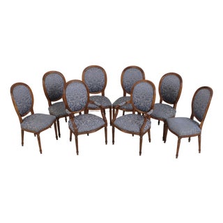 Set of 8 French Louis XVI Upholstered Dining Room Chairs For Sale