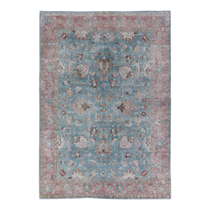 Sky Blue and Light Pink Antique Persian Tabriz Rug With Taupe Floral Motifs 8'4 X 11'4