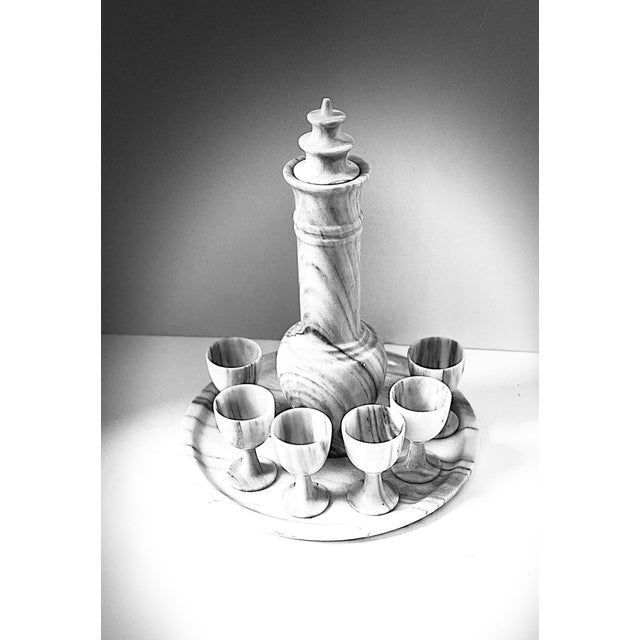 Vintage Gray Marble Sake Liquor Cordial Set Tray and Glasses Set- 8 Pieces For Sale - Image 10 of 10