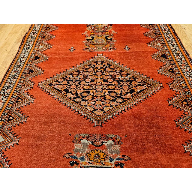 Vintage Persian Malayer Area Rug, Hand-Knotted Wool, Geometric Tribal Pattern, 4x7, Terracotta & Navy For Sale - Image 17 of 18