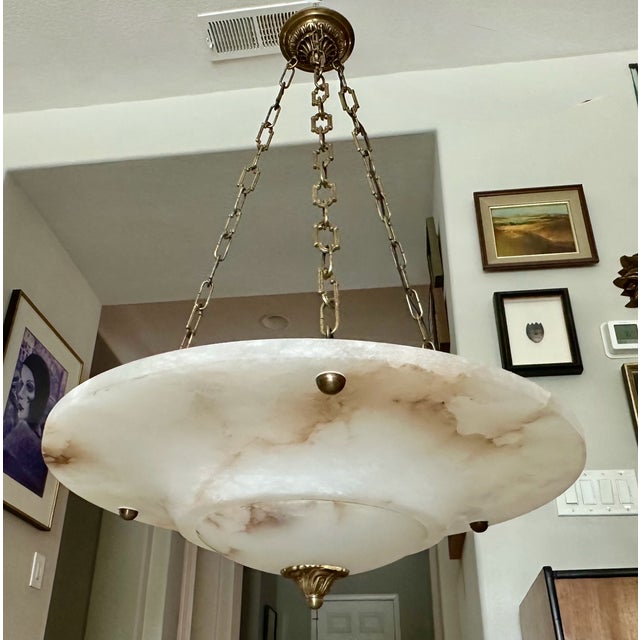 Large French Directoire Style Alabaster Chandelier Pendant Light For Sale In Palm Springs - Image 6 of 18
