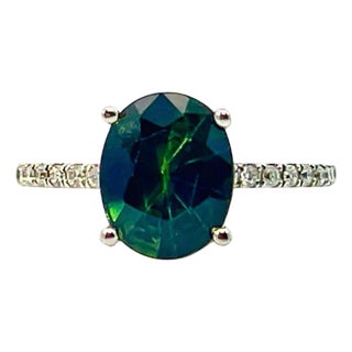Sapphire Diamond Ring 14k White Gold 2.8 TCW Certified, Size 5 For Sale