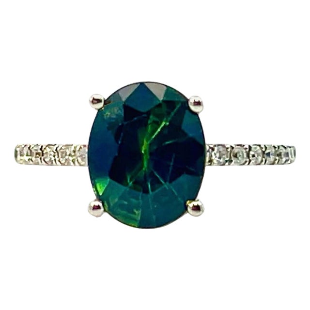 Sapphire Diamond Ring 14k White Gold 2.8 TCW Certified, Size 5 For Sale