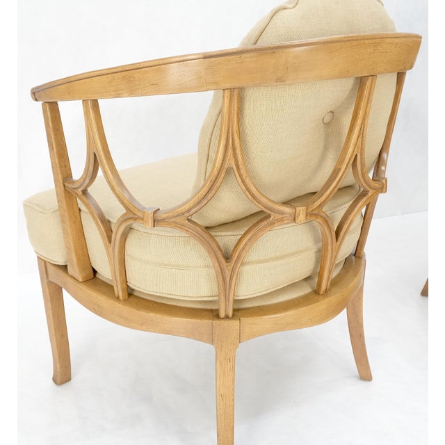 Pair of New Gold Linen Upholstery Barrel Back Wrap Around Lounge Arm Chairs MINT For Sale - Image 10 of 14