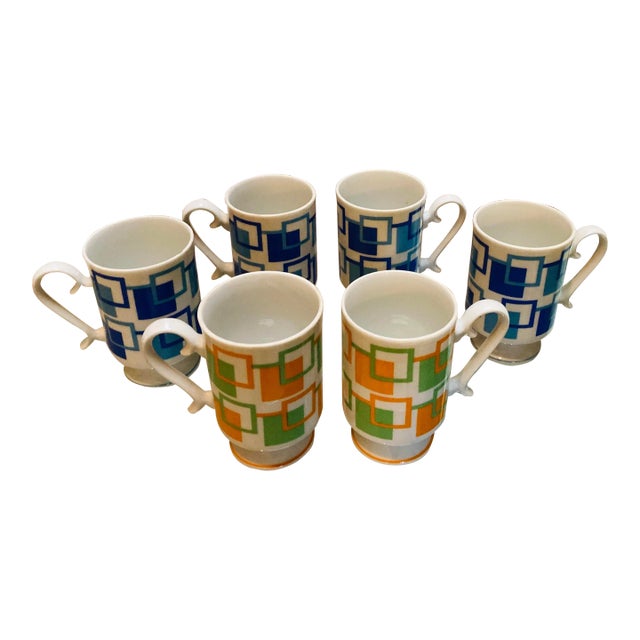 Vintage Geometric Mid Century Design Coffee Cups Set 6 For Sale