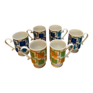 Vintage Geometric Mid Century Design Coffee Cups Set 6