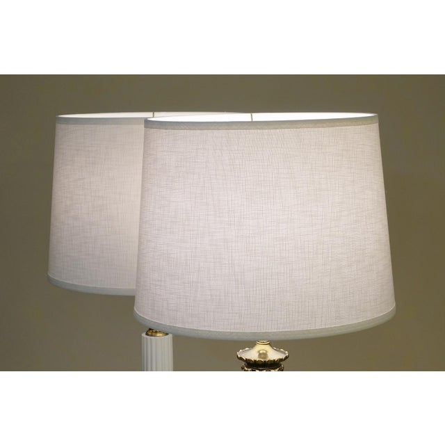 1960s Westwood Neoclassical Hollywood Regency Composite Style Column Brass Table Lamps - a Pair For Sale - Image 11 of 13