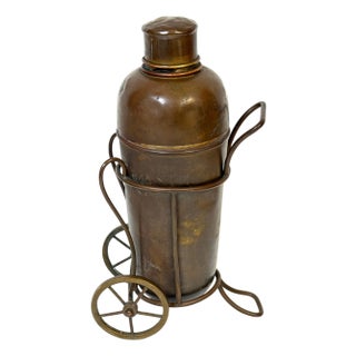 Italian Interwar Industrial Copper Cocktail Shaker with Wheeled Caddy, 1925-35 For Sale