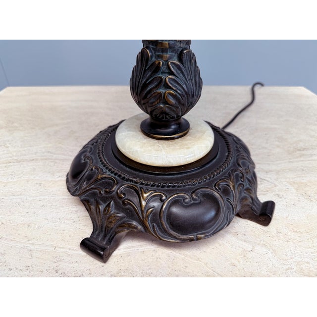 Large Tiffany Style Table Lamp in Stained Glass with Floral Shade For Sale - Image 11 of 13