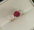 Antique Red Spinel and Old Mine Diamond 14k Yellow Gold Three-Stone Ring Size 5.5 For Sale In Miami - Image 6 of 10