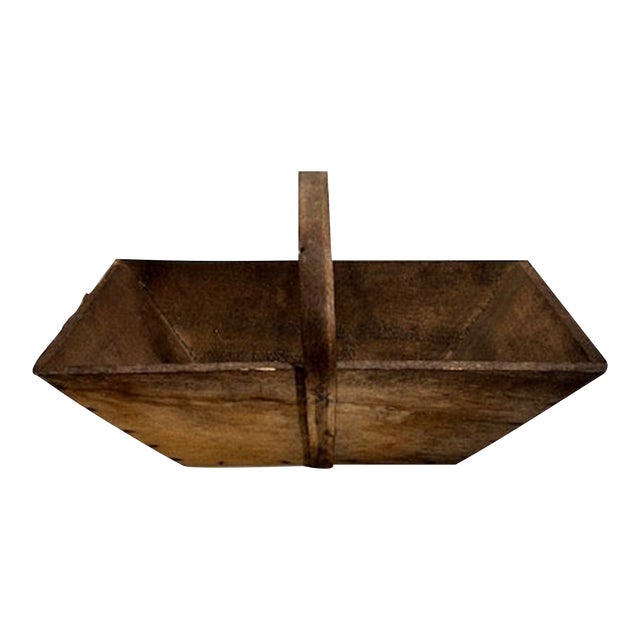 English Wooden Gathering Basket With Wooden Handle - #362 For Sale