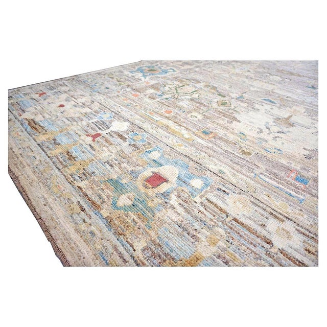 Textile 21st Century Turkish Oushak Wool 9x13 Charcoal, Tan & Blue Handmade Area Rug #1144139 For Sale - Image 7 of 16