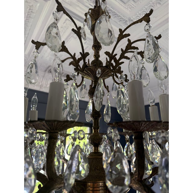 Brass Vintage Chandelier-Absolutely Extraordinary Spanish Brass Chandelier With Faceted Crystals For Sale - Image 8 of 14