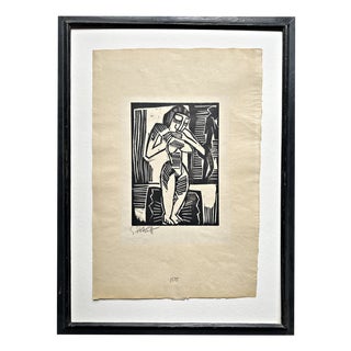 Karl Schmidt Rottluff, Frau auf Teppich, 1915, Hand Signed Woodcut on Handmade Paper For Sale