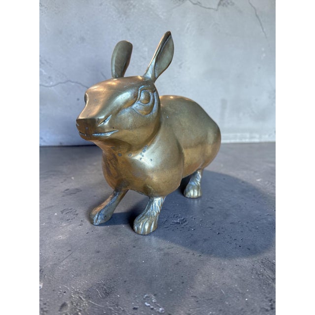 1970s Large Solid Brass Patina Rabbit For Sale - Image 4 of 9
