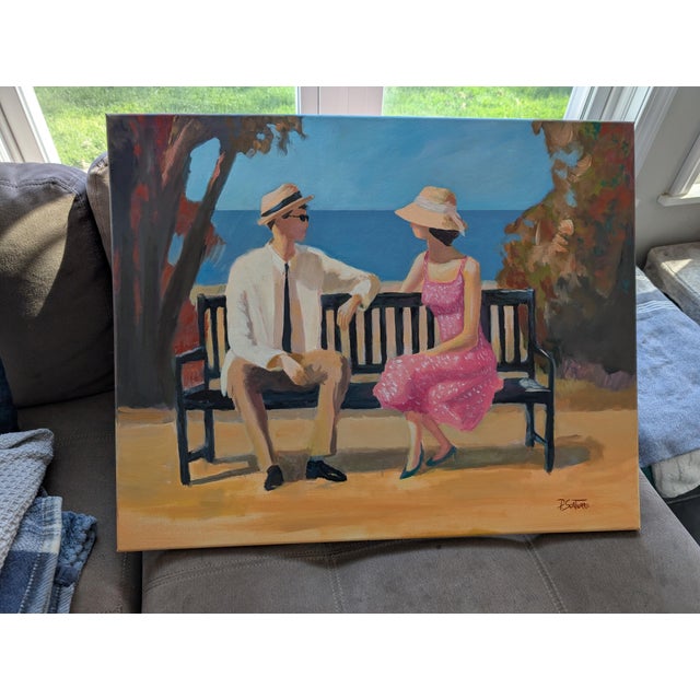 Bermona - 30x24" Oil on Canvas Painting, Beach, Summer, Vintage For Sale - Image 4 of 4