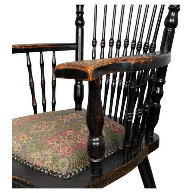 19th Century Ebonised Oak Windsor Armchair For Sale - Image 4 of 12