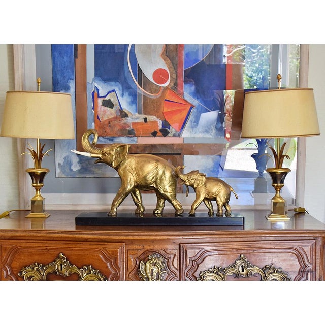 Irénée Rochard, Elephant with Baby, 1920s-1940s, Golden Spelter For Sale - Image 3 of 17