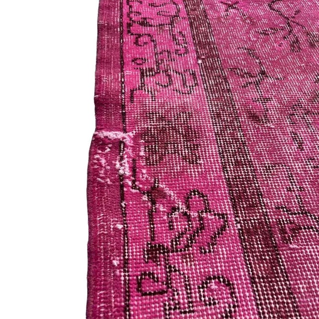 Distressed Turkish Over-Dyed Pink Rug in Wool, 1970s For Sale - Image 6 of 11