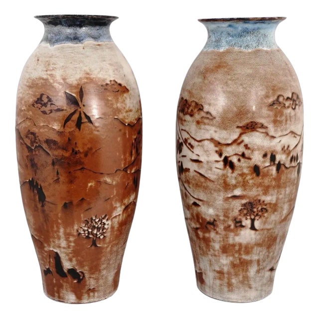 Large 28" Mid-Century Modern Chinese Ceramic Vases - A Pair For Sale