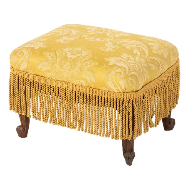 Louis XV Style Yellow Damask Upholstered Ottoman For Sale