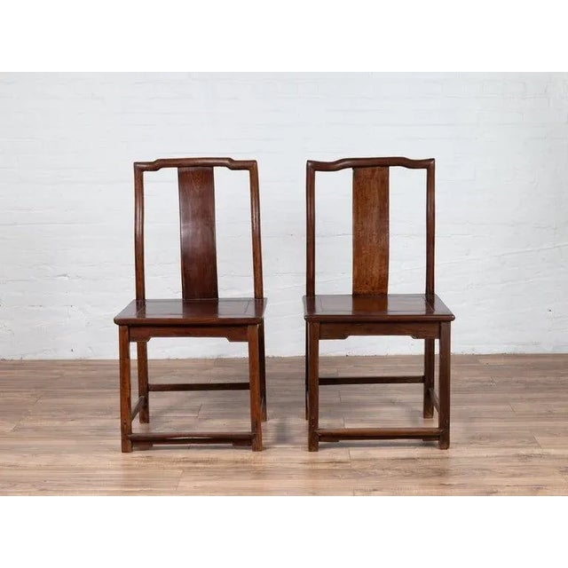 Chinese Elm Dark Patina Scholar's Ceremonial Chairs - a Pair For Sale In New York - Image 6 of 13