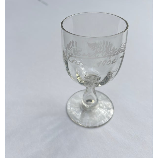 Clear 1902 Cork (Ireland) Exhibition Souvenir Etched Stemmed Glass- Rare For Sale - Image 14 of 14
