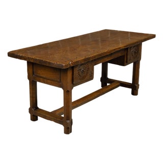 French 1800s Walnut Desk with Three Drawers, Carved Floral Motifs and Patina For Sale