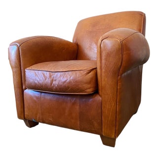 Vintage French Leather Club Chair For Sale