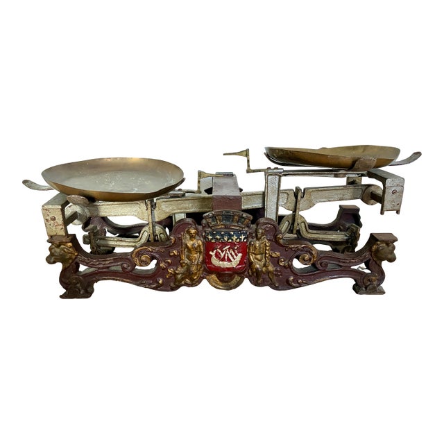 Late-19th-Century Continental European Commercial Balance Scale With Heraldic Crest For Sale
