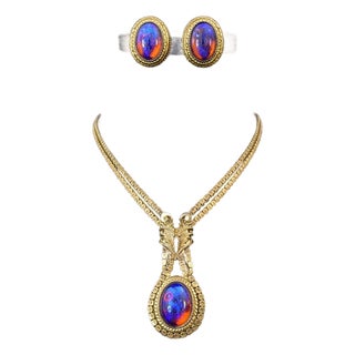 Whiting & Davis Dragon’s Breath 1940s Necklace & Earrings Set For Sale