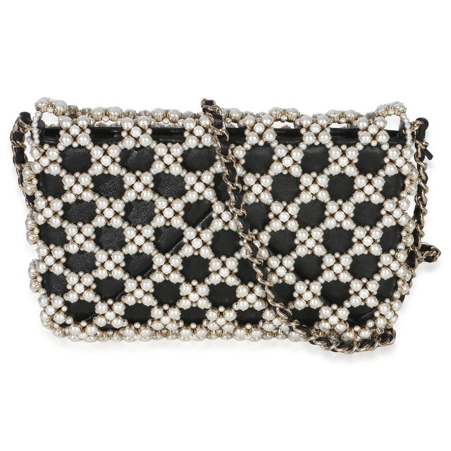 Chanel Black Gold Metal Pearl Embellished Mini Flap Bag For Sale - Image 4 of 9