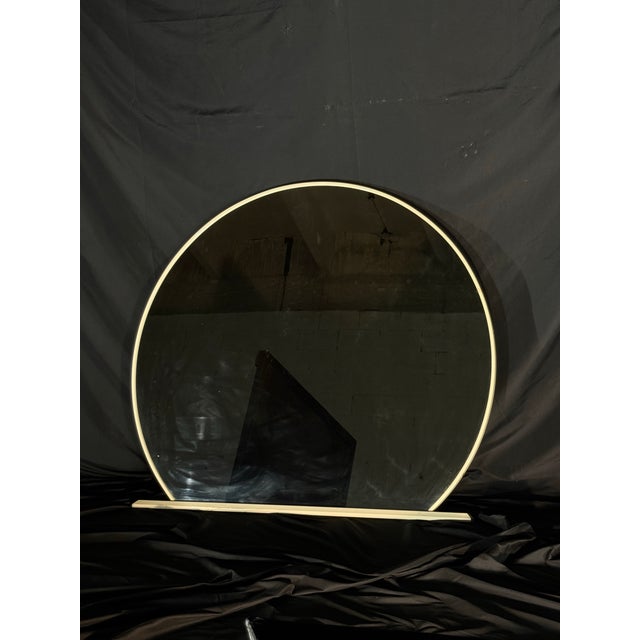 Glass Large Cream Framed Round Mirror With Sculptural Base, 45” X 40” For Sale - Image 7 of 8