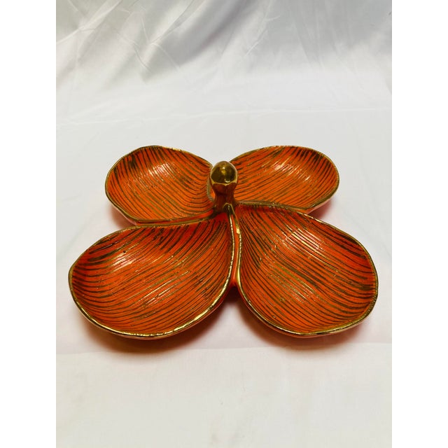 Fabulous hand-painted Italian serving bowl. Orange and gold accent paint. Original 1950’s era.
