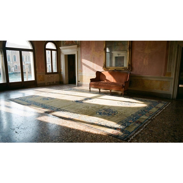 Special Five Dragon on a Beige Ground Color and Gray Border Antique Chinese Rug For Sale - Image 13 of 15