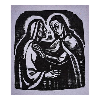 Walter Mellman the Visitation Woodcut For Sale