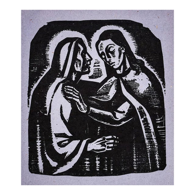 Walter Mellman the Visitation Woodcut For Sale