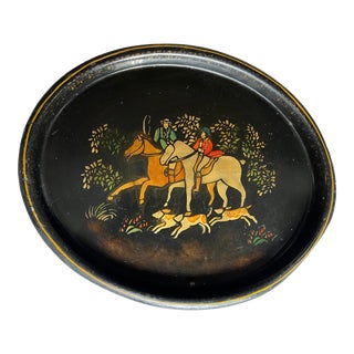 Vintage Equestrian Oval Shaped Tile Tray 16" X 13" For Sale